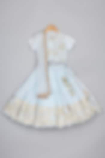 Light Blue Satin Organza Threadwork Lehenga Set For Girls by P & S Co at Pernia's Pop Up Shop