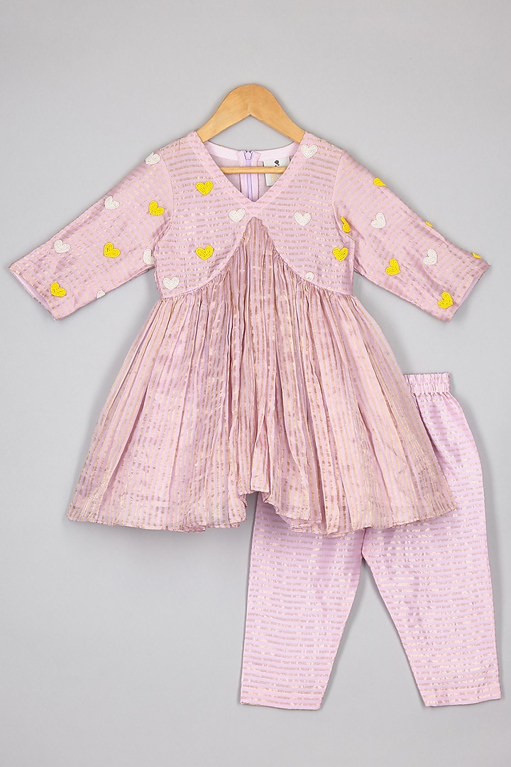 Lavender Tissue Kurta Set For Girls by P & S Co at Pernia's Pop Up Shop