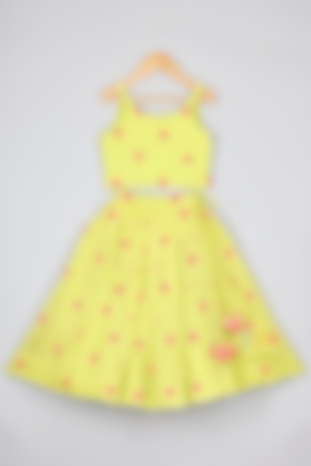 Lime Green Chanderi Embroidered Lehenga Set For Girls by P & S Co at Pernia's Pop Up Shop