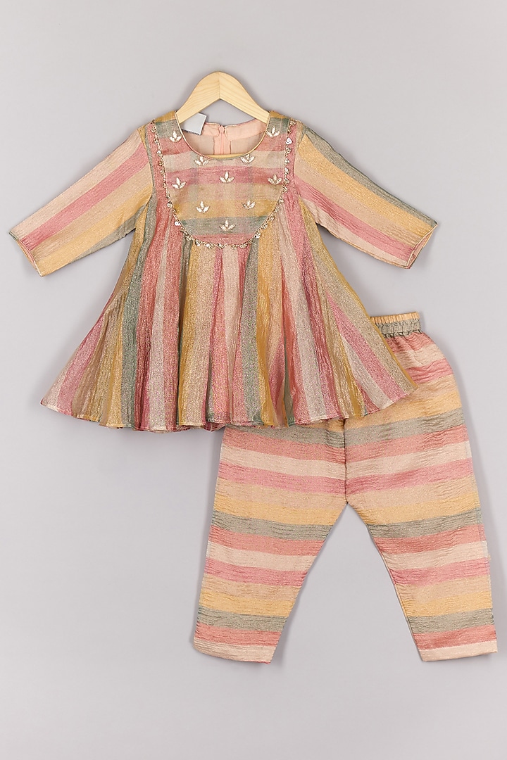 Multi-Colored Crush Tissue Gota Work Pant Set For Girls by P & S Co at Pernia's Pop Up Shop