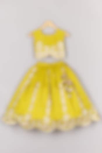 Lime Green Chanderi Gota Embroidered Lehenga Set For Girls by P & S Co at Pernia's Pop Up Shop