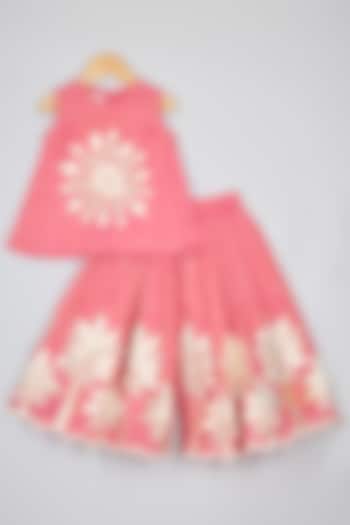 Pink Silk Tissue Gota Embroidered Kurta Set For Girls by P & S Co at Pernia's Pop Up Shop