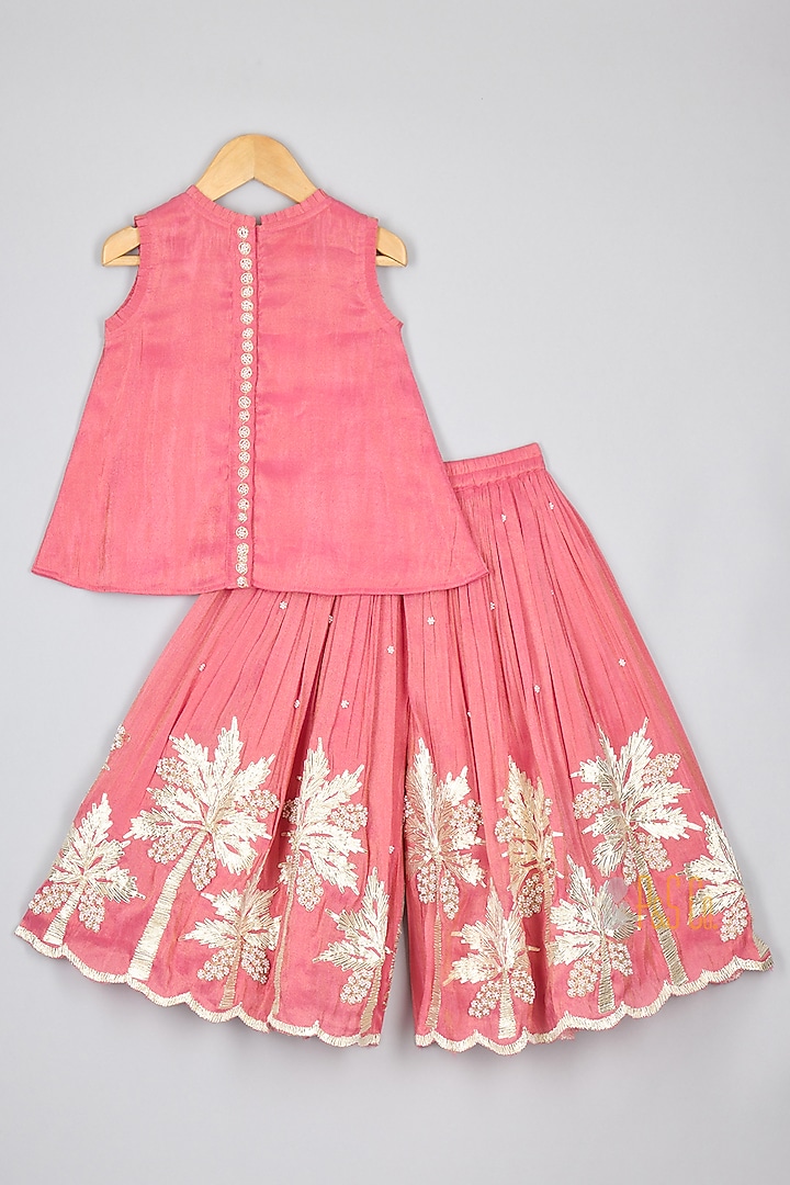 Pink Silk Tissue Gota Embroidered Kurta Set For Girls by P & S Co at Pernia's Pop Up Shop