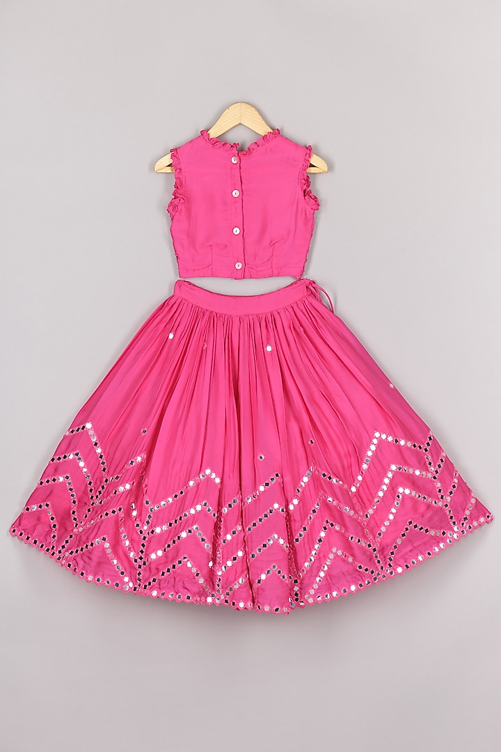 Hot Pink Organza Mirror Work Skirt Set For Girls by P & S Co at Pernia's Pop Up Shop