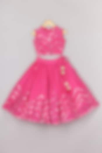 Hot Pink Organza Mirror Work Skirt Set For Girls by P & S Co at Pernia's Pop Up Shop