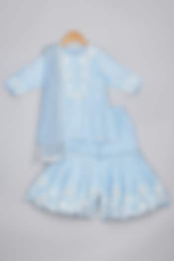 Blue Habutai Silk Thread Embroidered Sharara Set For Girls by P & S Co at Pernia's Pop Up Shop