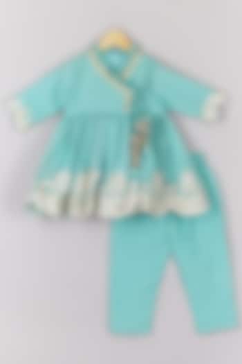 Blue Brocade Pant Set For Girls by P & S Co at Pernia's Pop Up Shop