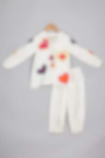 Off-White Silk Applique Embroidered Kurta Set For Girls by P & S Co at Pernia's Pop Up Shop