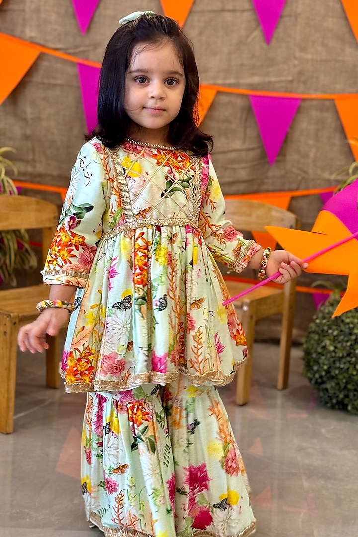 Mint Chanderi Gota Sharara Set For Girls by P & S Co at Pernia's Pop Up Shop