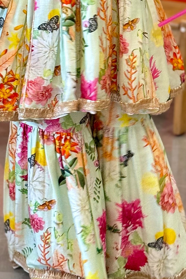 Mint Chanderi Gota Sharara Set For Girls by P & S Co at Pernia's Pop Up Shop