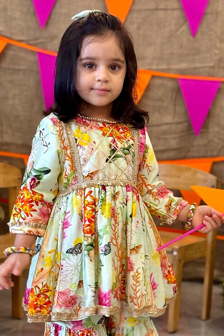Mint Chanderi Gota Sharara Set For Girls by P & S Co at Pernia's Pop Up Shop