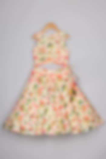 Beige Chanderi Floral Printed Lehenga Set For Girls by P & S Co at Pernia's Pop Up Shop