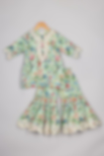 Green Chanderi Printed Sharara Set For Girls by P & S Co at Pernia's Pop Up Shop