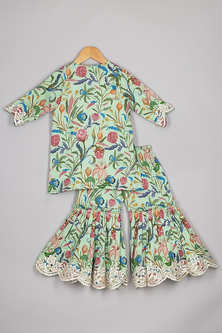 Green Chanderi Printed Sharara Set For Girls by P & S Co at Pernia's Pop Up Shop