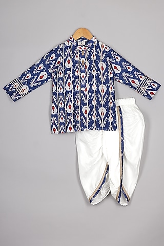 Blue Chanderi Dhoti Set For Boys by P & S Co