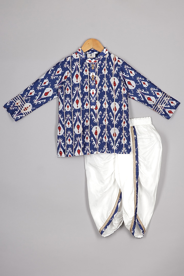 Blue Chanderi Dhoti Set For Boys by P & S Co at Pernia's Pop Up Shop