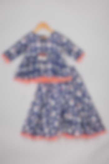 Blue Chanderi Ikat Printed Flared Pants Set For Girls by P & S Co at Pernia's Pop Up Shop
