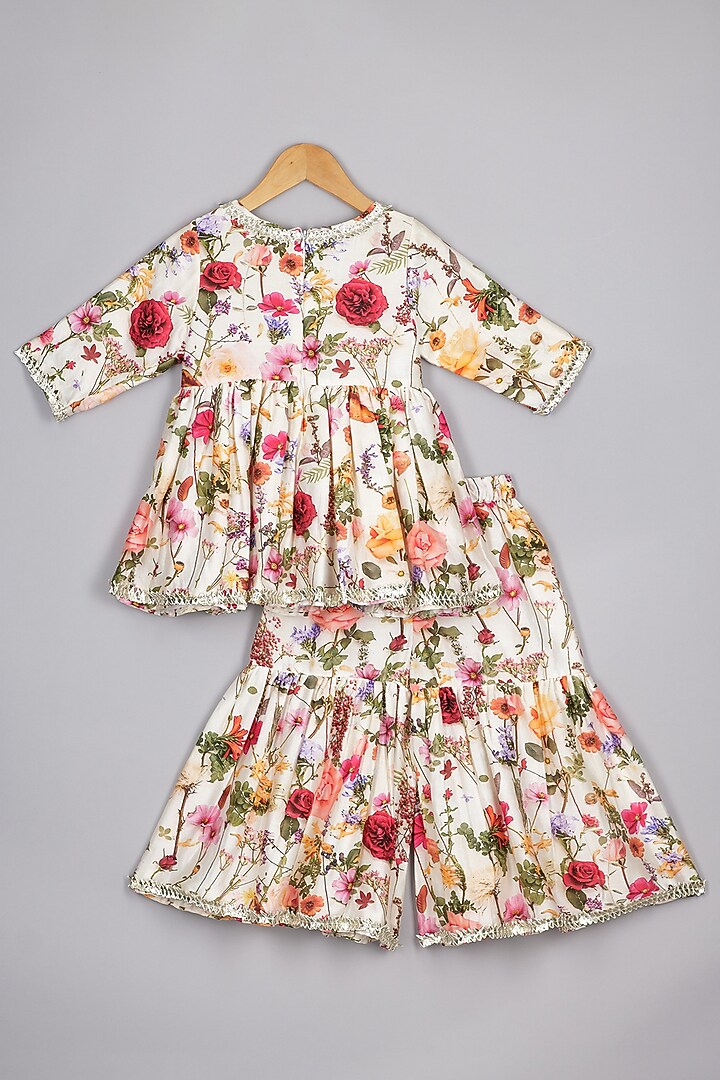 Cream Chanderi Printed Sharara Set For Girls by P & S Co at Pernia's Pop Up Shop