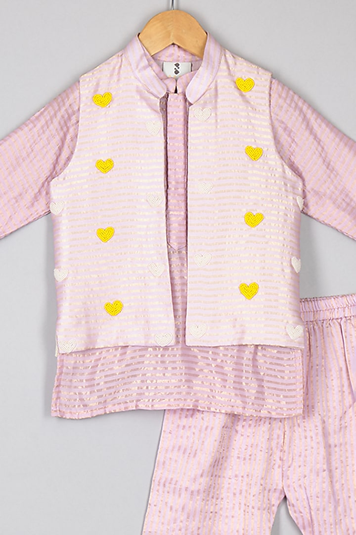 Lavender Tissue Beaded Embroidered Jacket Set For Boys by P & S Co at Pernia's Pop Up Shop