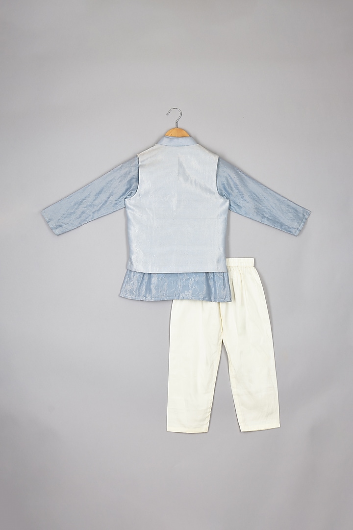Golden Tissue Beaded Embroidered Jacket Set For Boys by P & S Co at Pernia's Pop Up Shop