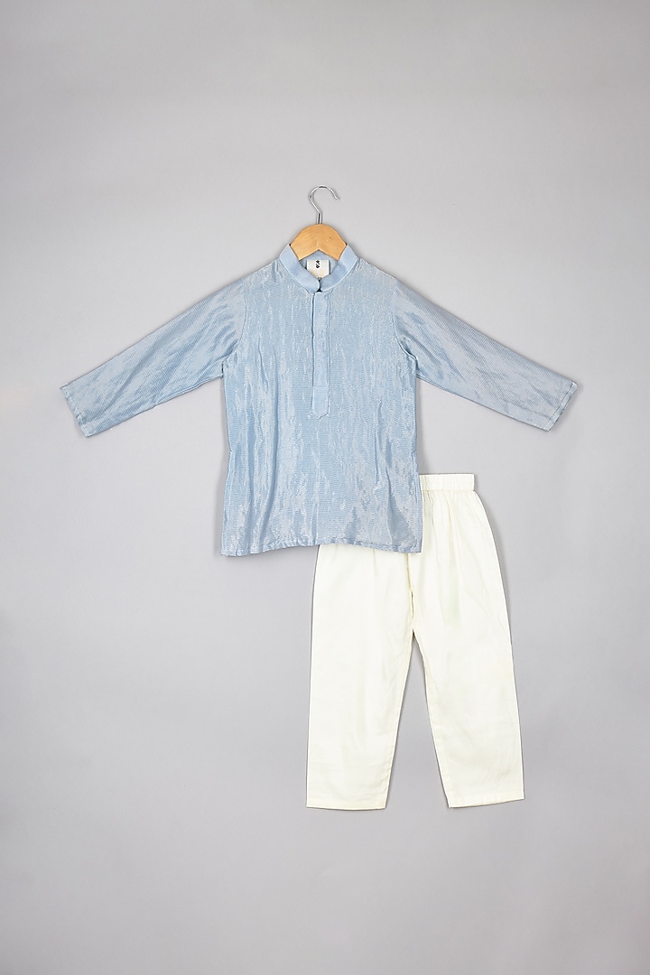 Golden Tissue Beaded Embroidered Jacket Set For Boys by P & S Co at Pernia's Pop Up Shop