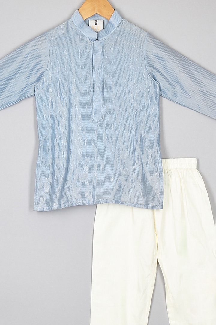 Golden Tissue Beaded Embroidered Jacket Set For Boys by P & S Co at Pernia's Pop Up Shop