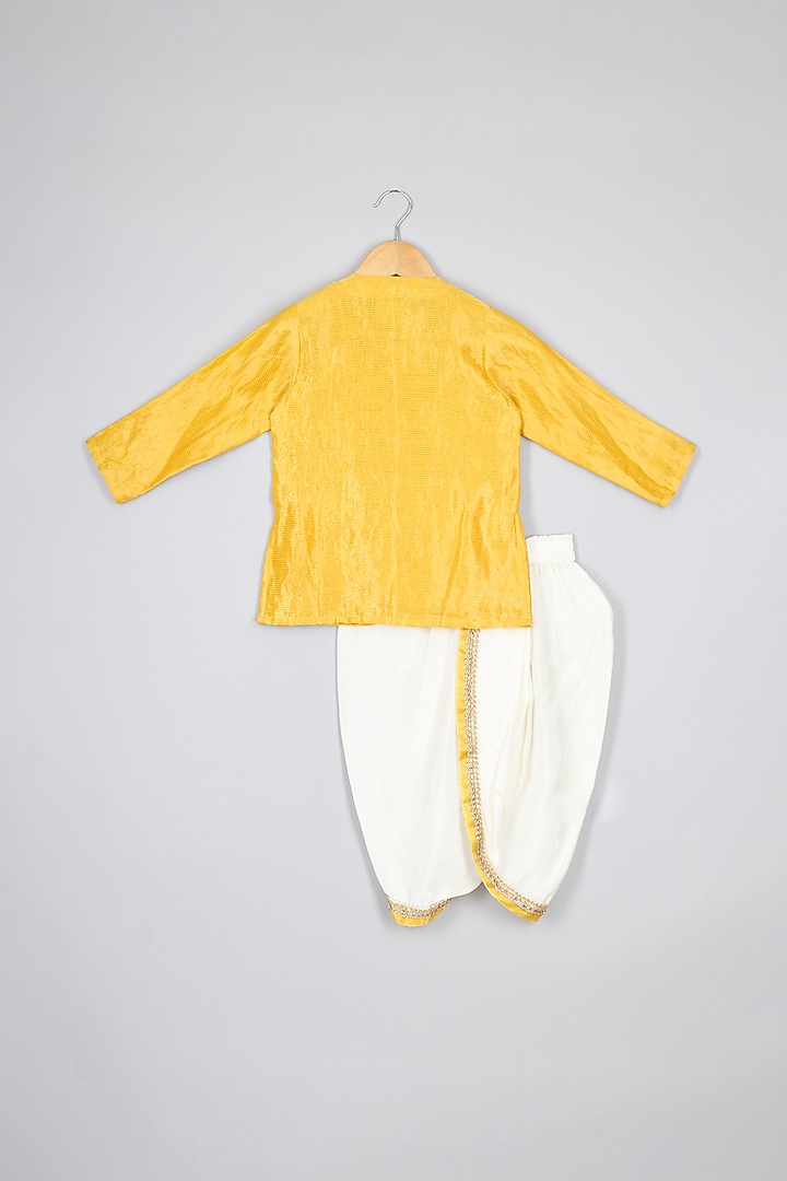 Yellow Tissue & Silk Embroidered Kurta Set For Boys by P & S Co at Pernia's Pop Up Shop