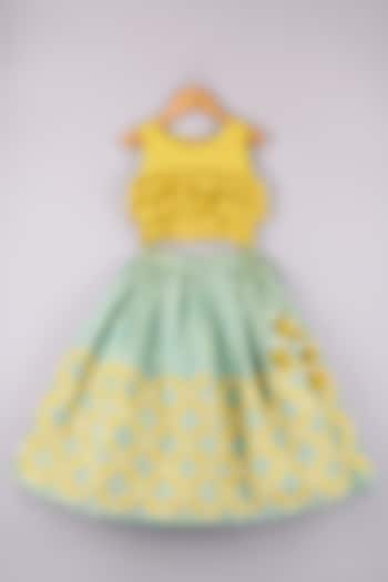 Sea Green Tissue Embroidered Lehenga Set For Girls by P & S Co at Pernia's Pop Up Shop