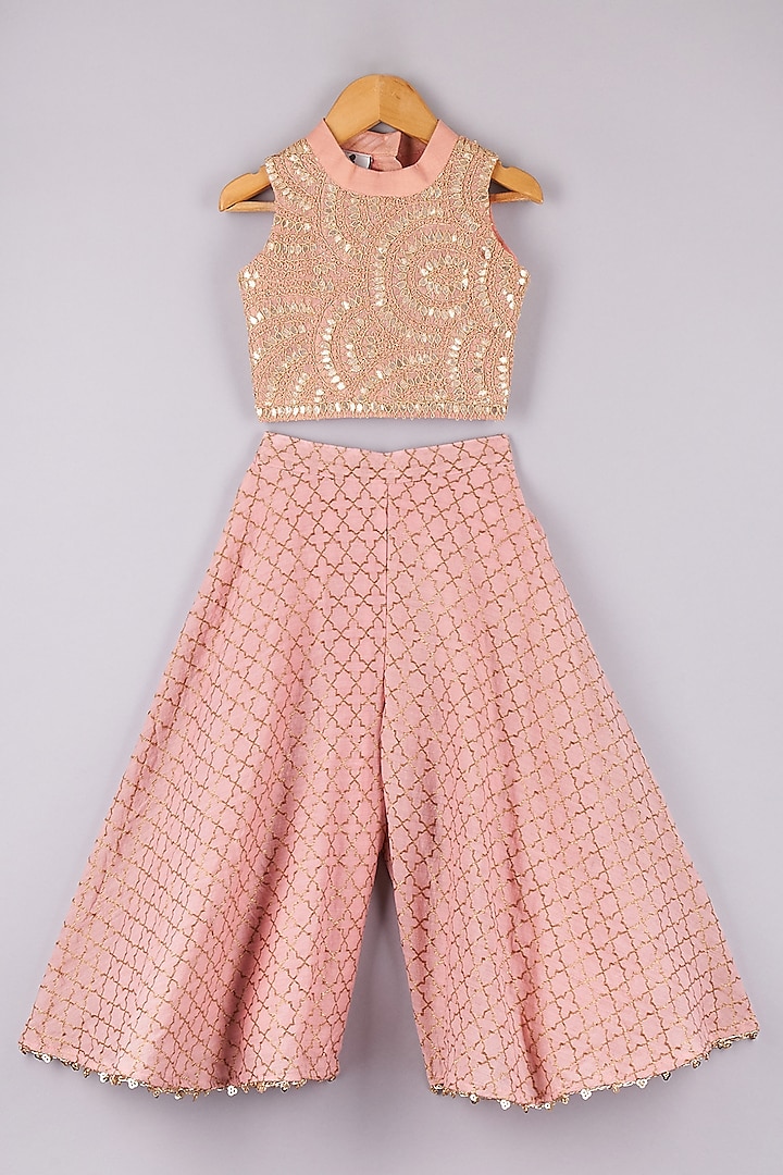 Peach Banarasi Embroidered Pant Set For Girls by P & S Co