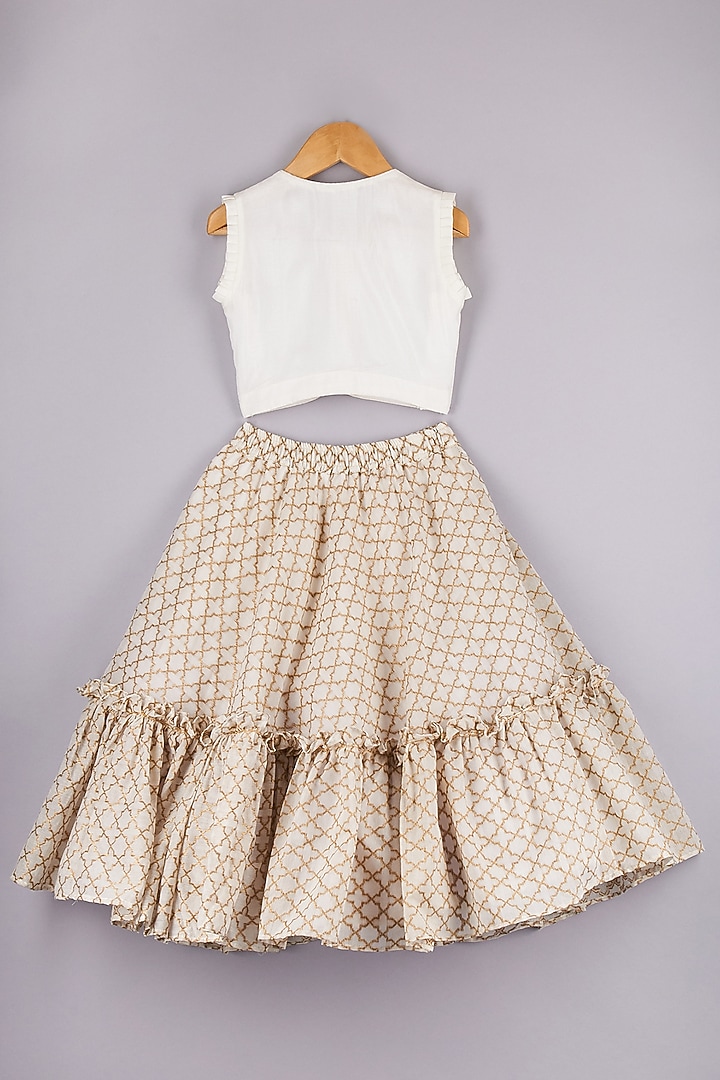 Off-White Banarasi Embroidered Lehenga Set For Girls by P & S Co at Pernia's Pop Up Shop