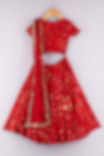 Red Georgette Embroidered Lehenga Set For Girls by P & S Co