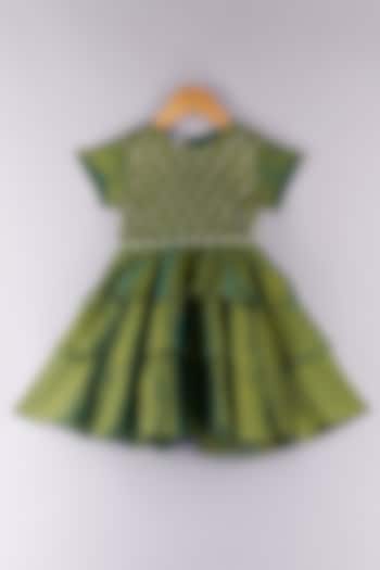 Green Tissue Embroidered Mini Dress For Girls by P & S Co