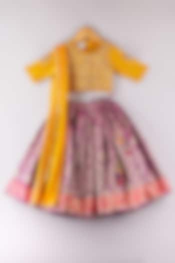 Purple Tissue Embroidered Lehenga Set For Girls by P & S Co