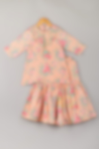 Pink Silk Embroidered Kurta Set For Girls by P & S Co