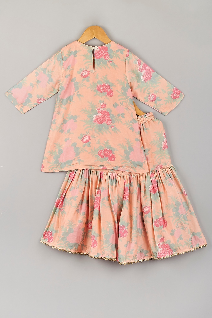 Pink Silk Embroidered Kurta Set For Girls by P & S Co at Pernia's Pop Up Shop