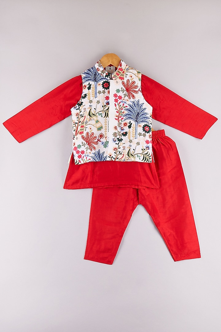 Multi-Colored Georgette Jacket Set For Girls by P & S Co