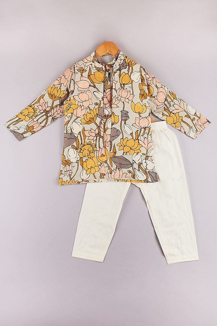 Multi-Colored Silk Muslin Jacket Set For Boys by P & S Co