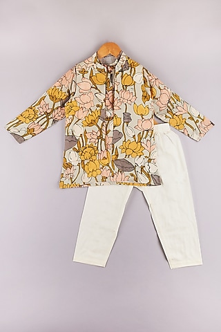 Multi-Colored Silk Muslin Jacket Set For Boys by P & S Co
