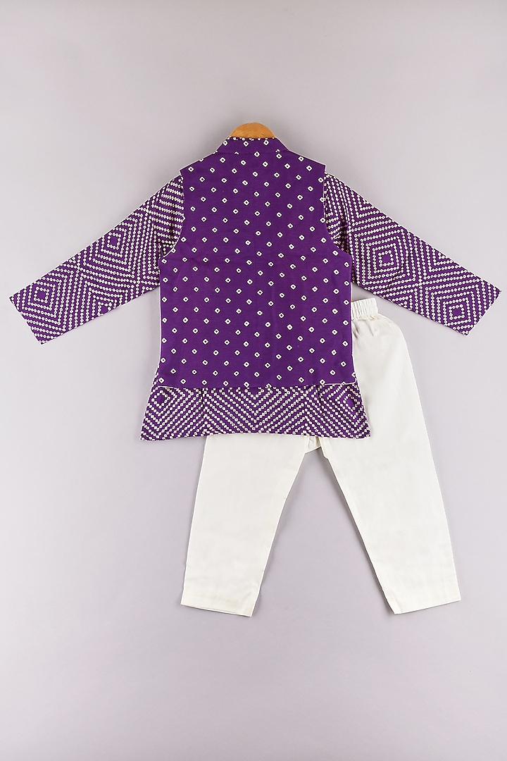Purple Silk Printed Jacket Set For Boys by P & S Co at Pernia's Pop Up Shop