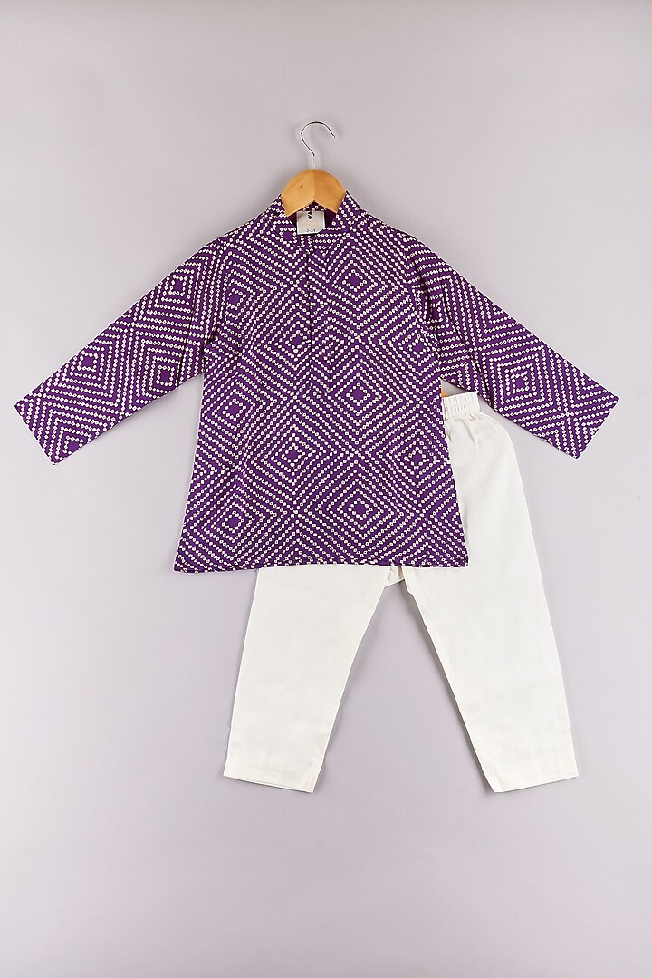 Purple Silk Printed Jacket Set For Boys by P & S Co at Pernia's Pop Up Shop