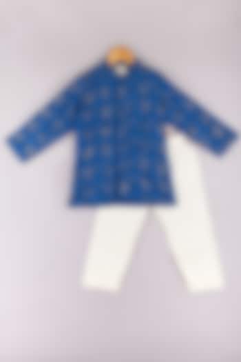Blue Lucknowi Embroidered Kurta Set For Boys by P & S Co