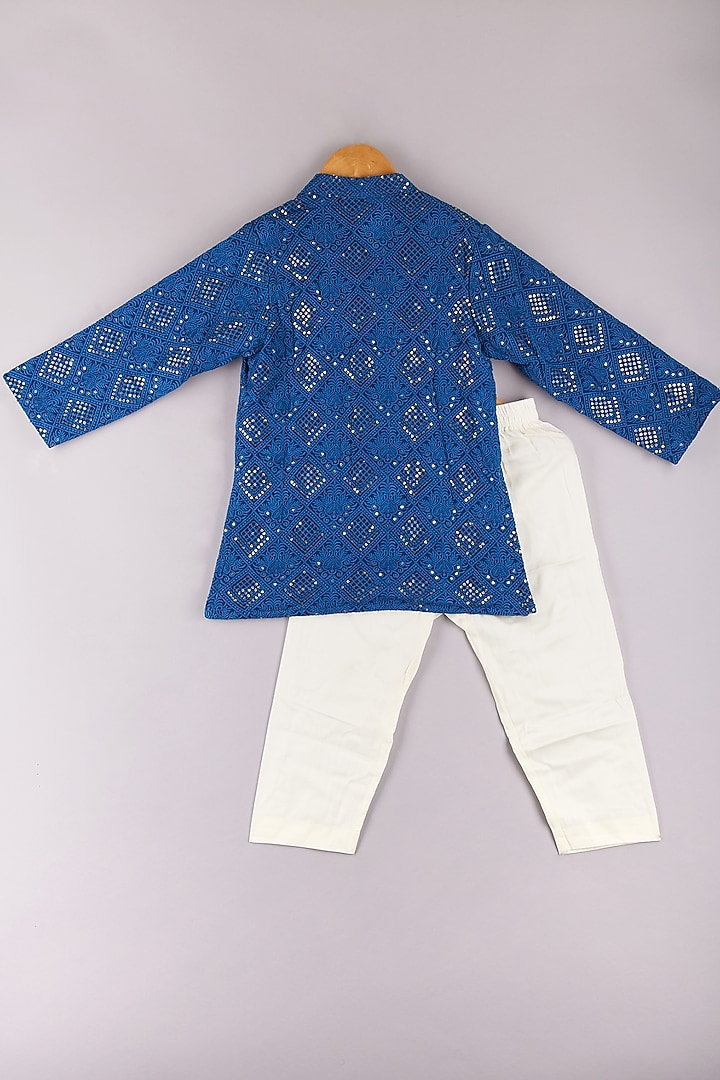 Blue Lucknowi Embroidered Kurta Set For Boys by P & S Co at Pernia's Pop Up Shop