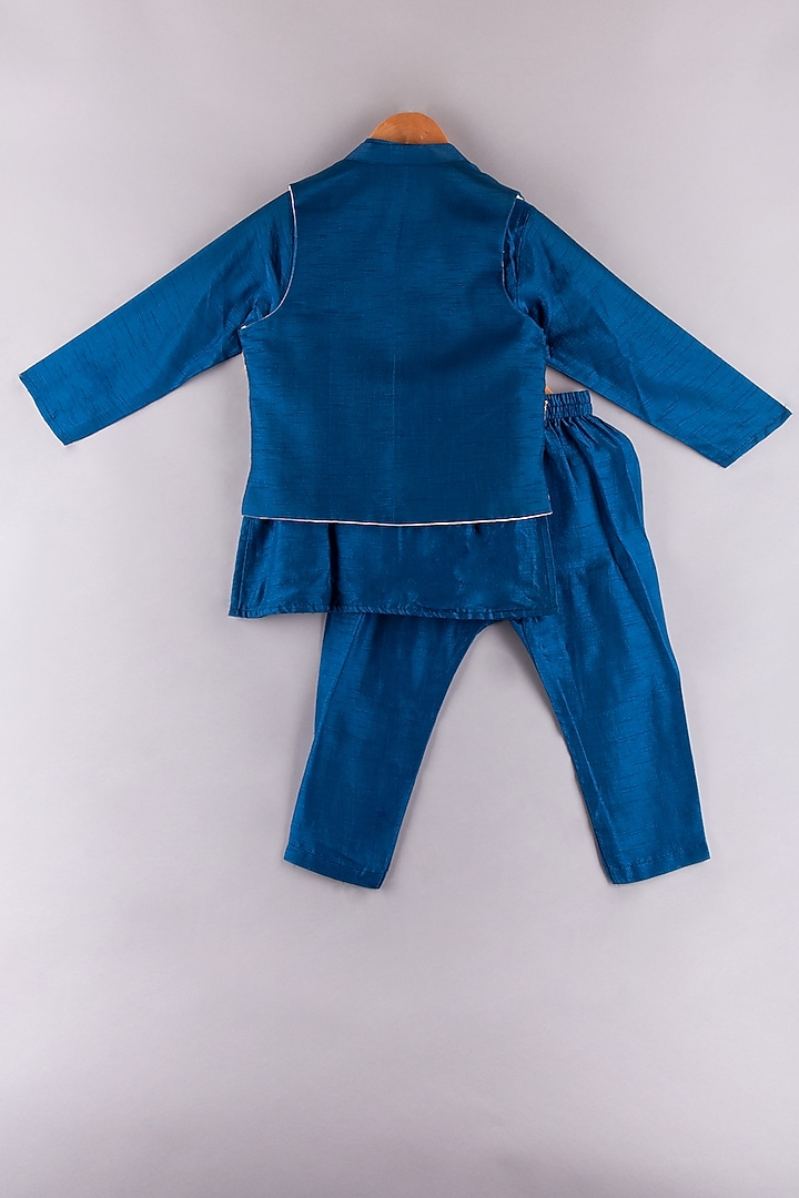 Royal Blue Silk Embroidered Kurta Set For Boys by P & S Co at Pernia's Pop Up Shop