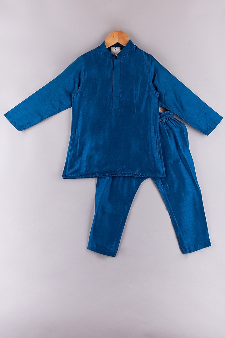 Royal Blue Silk Embroidered Kurta Set For Boys by P & S Co at Pernia's Pop Up Shop