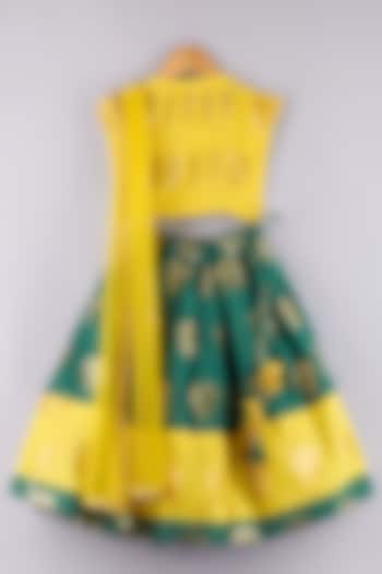 Green & Yellow Brocade Lehenga Set For Girls by P & S Co