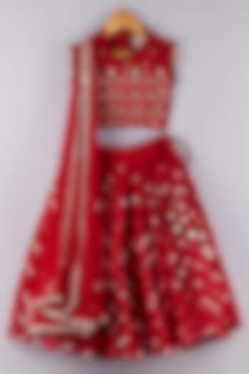 Red Organza Embroidered Lehenga Set For Girls by P & S Co