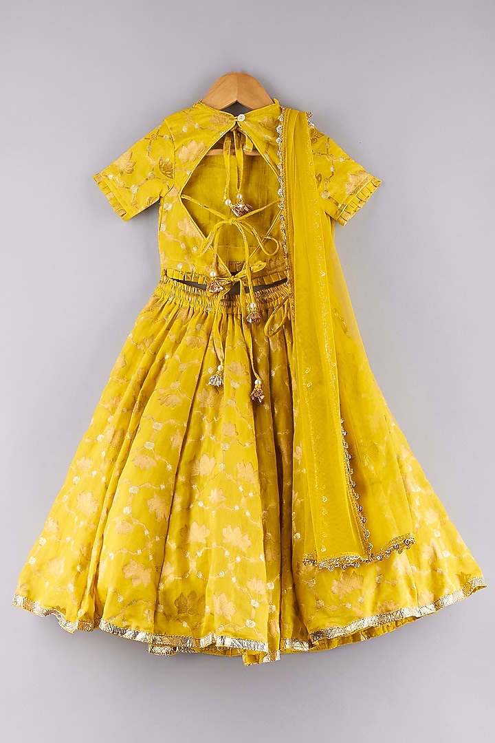 Yellow Banarasi Embroidered Lehenga Set For Girls by P & S Co at Pernia's Pop Up Shop