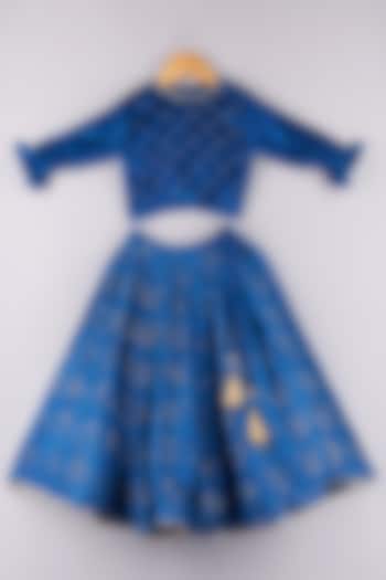 Royal Blue Georgette Embroidered Lehenga Set For Girls by P & S Co