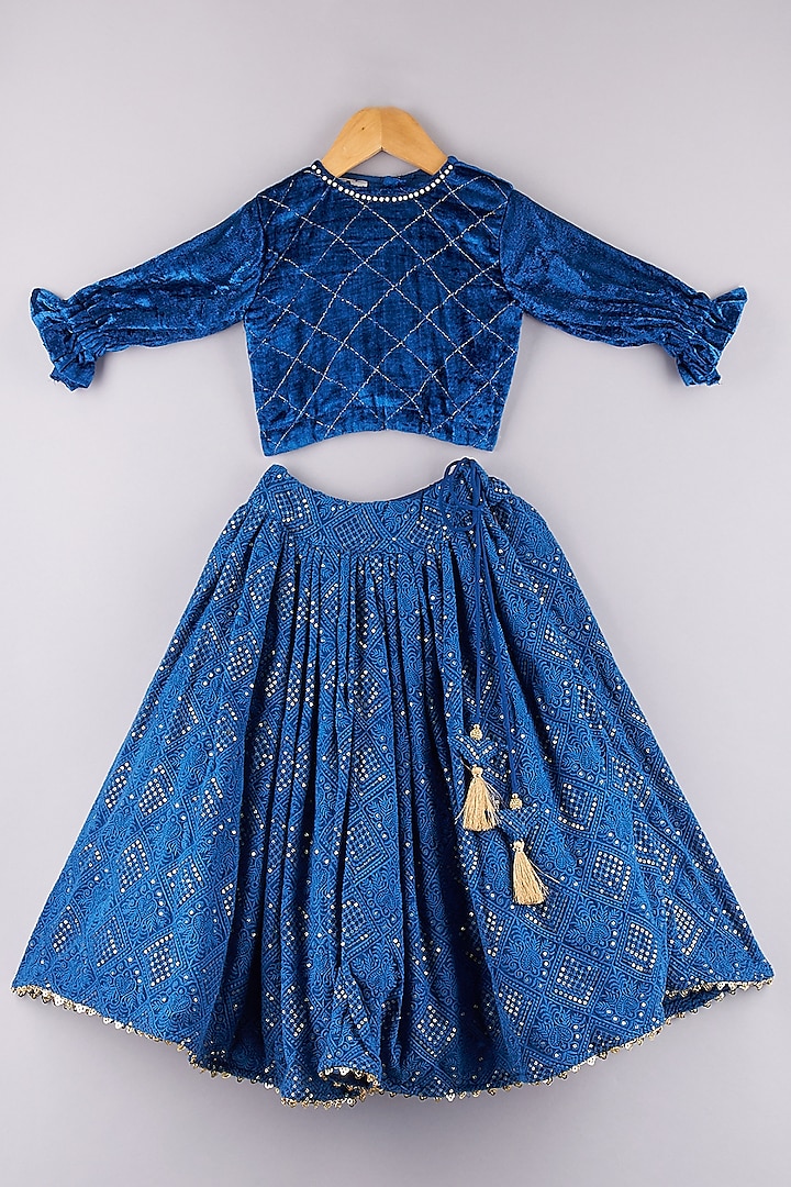 Royal Blue Georgette Embroidered Lehenga Set For Girls by P & S Co