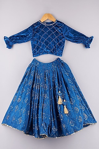 Royal Blue Georgette Embroidered Lehenga Set For Girls by P & S Co